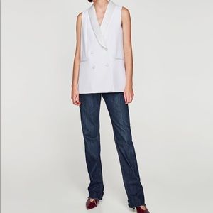 Double breasted Waistcoat Vest satin White